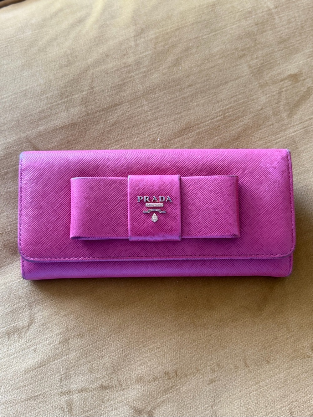Prada Fuchsia Saffiano Bow Continental Wallet